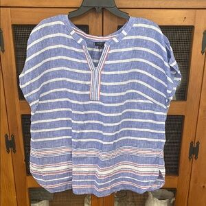 NWT Talbots Blue Striped Linen Women's Top XLP